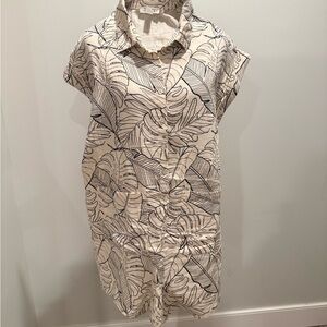 Cream Leaf-Print Short-Sleeve Romper